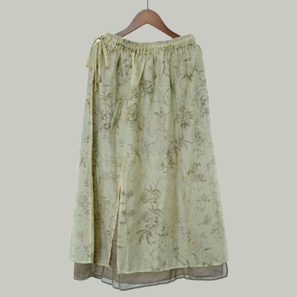 Linen Olive Green Floral Two-Piece Dress Set - Picture 2 of 4
